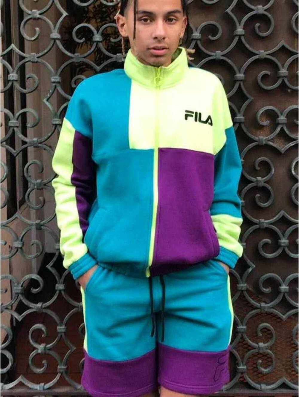 Men's Fila Signature Teal | Lime Green | Purple Short Set